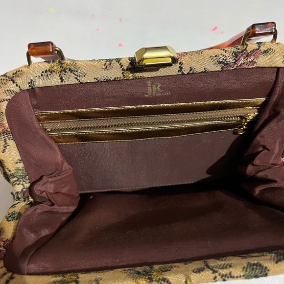 Vintage Floral Tapestry Framed Rose Victorian Handbag Purse JR Miami Art Deco - Picture 3 of 12